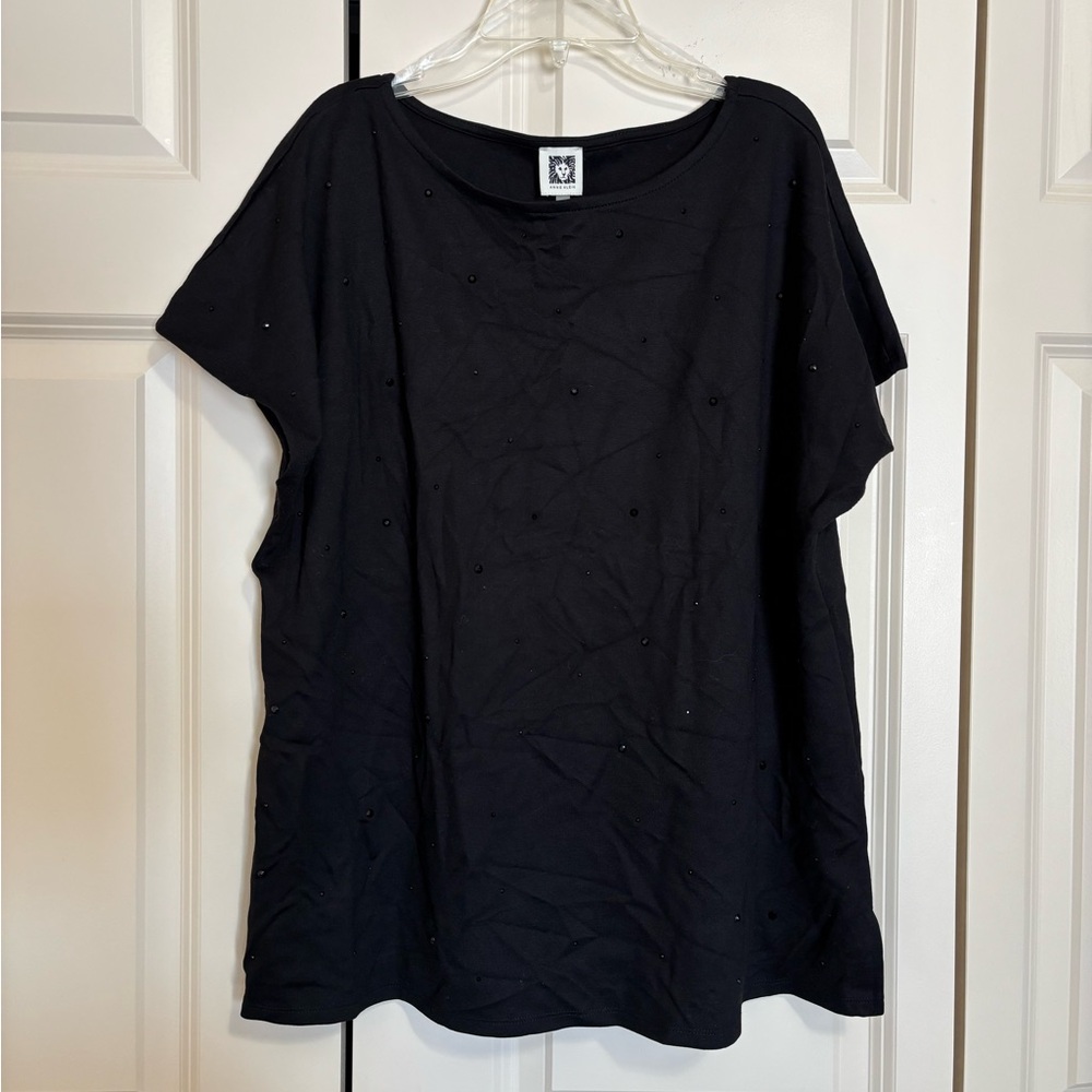 NWT Anne Klein Black Short Sleeve Top sz L